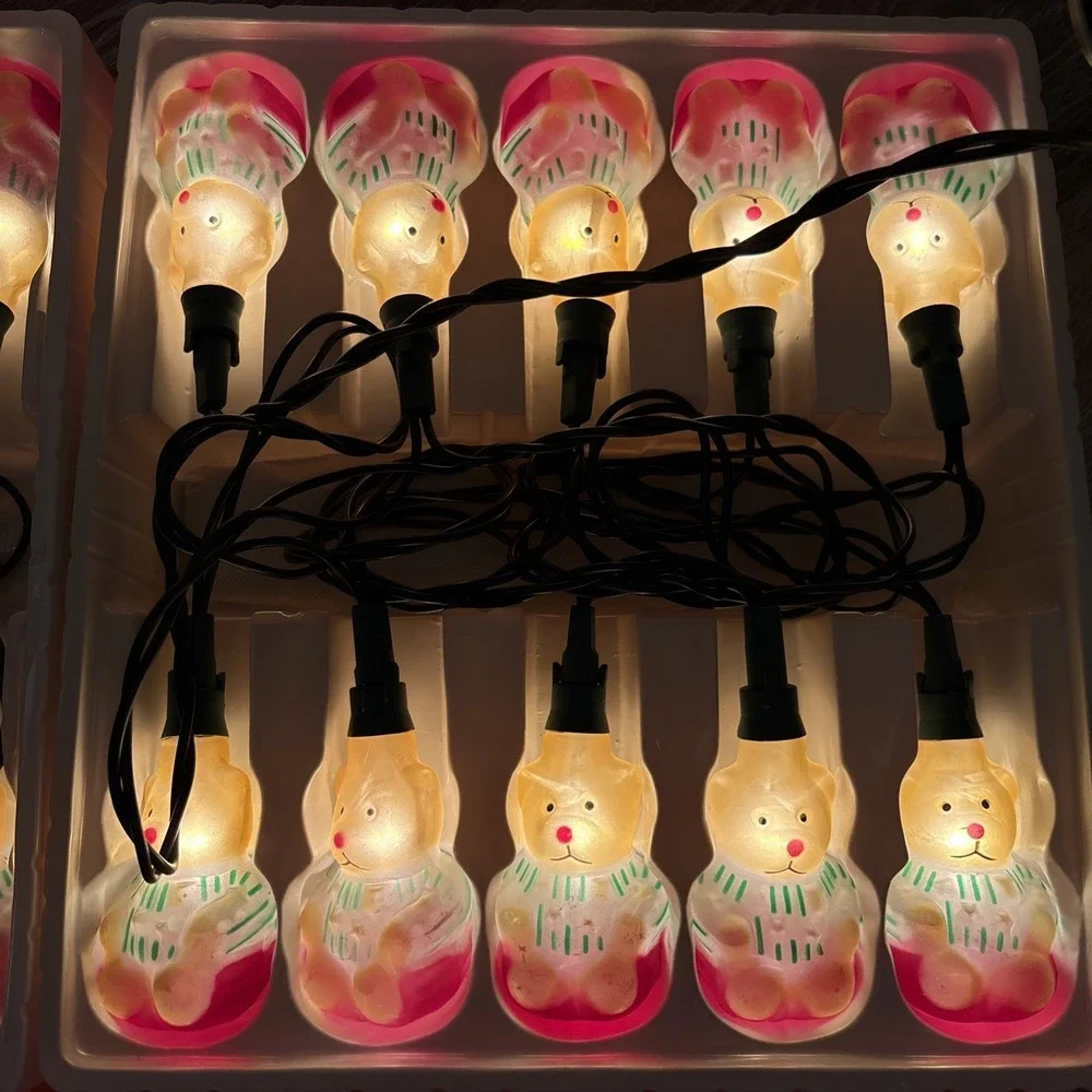 Glass Teddy Bear String Lights Holiday Time 4 Sets- 2 Work 7.8 Ft